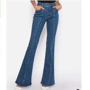 High Waisted Denim Perfect Bell Flare Jeans in Dark Wash